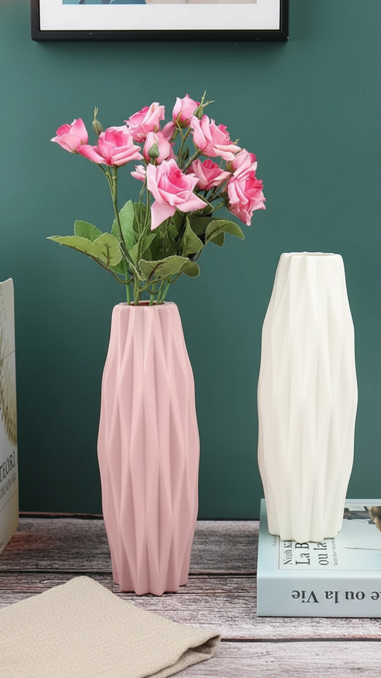 Diamond Pattern Faux Ceramic Vase