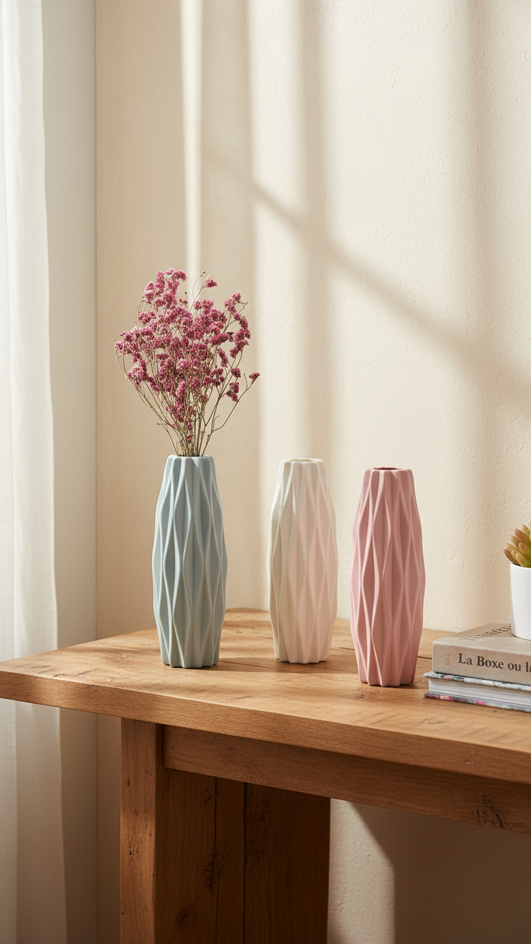 Diamond Pattern Faux Ceramic Vase